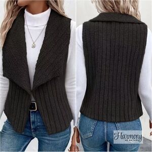 Brynn Fleece Open Front Vest - Black